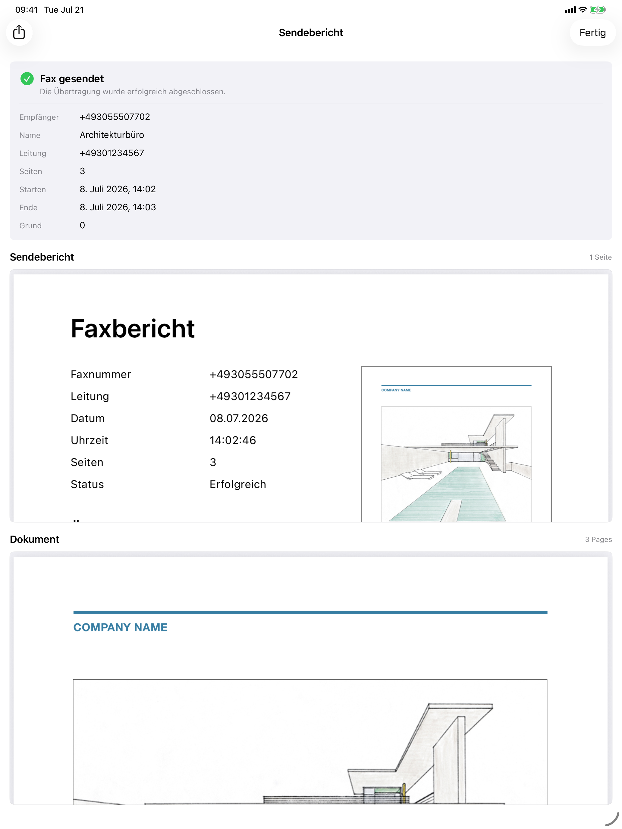 Faxbot für iOS auf dem iPad