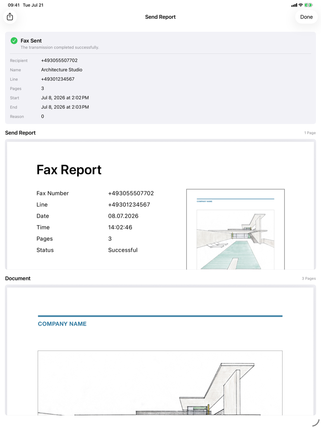Transmission report and architecture PDF on iPad